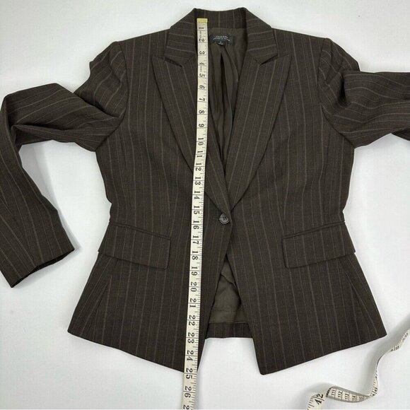 Tahari ASL Women's Brown and Tan‎ Pinstripe One Button Preppy Blazer 4/35.25" - Picture 12 of 14